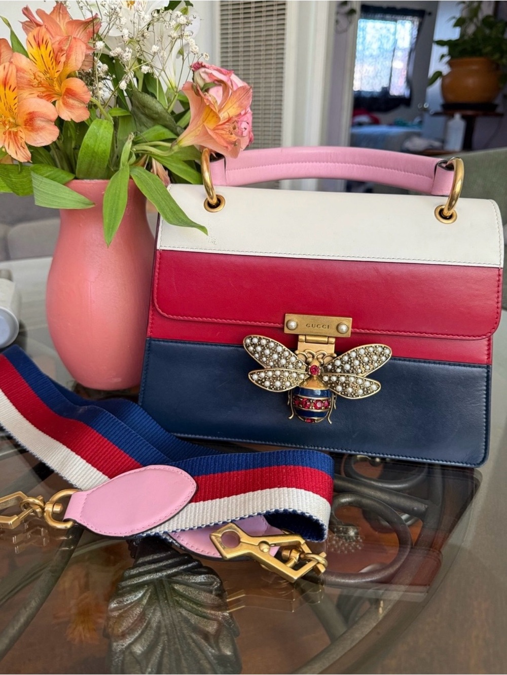 GUCCI 2-WAY QUEEN MARGARET Multicolor Top Handle / Shoulder BAG